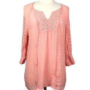 Krazy Kat Peach 3/4 Sleeve Boho Tunic